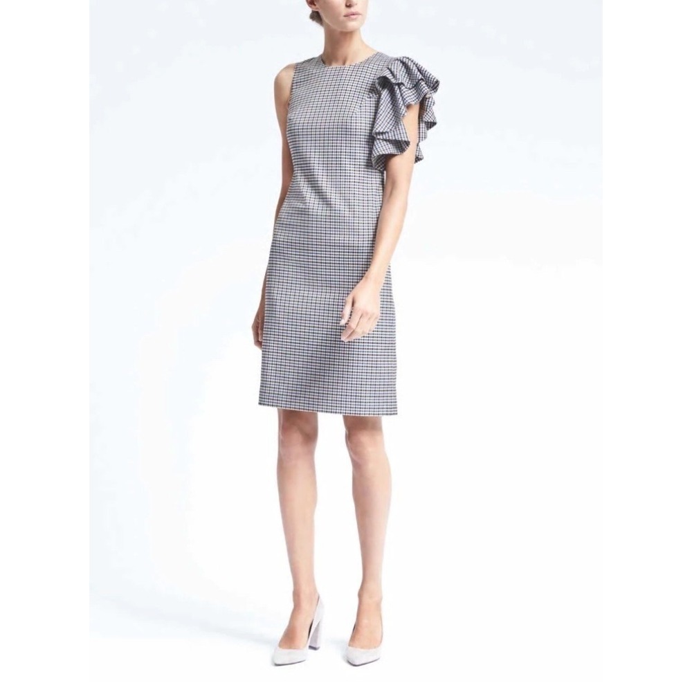 Banana Republic Ruffle Shoulder Sheath Dress, Size 6 Multi-Color
